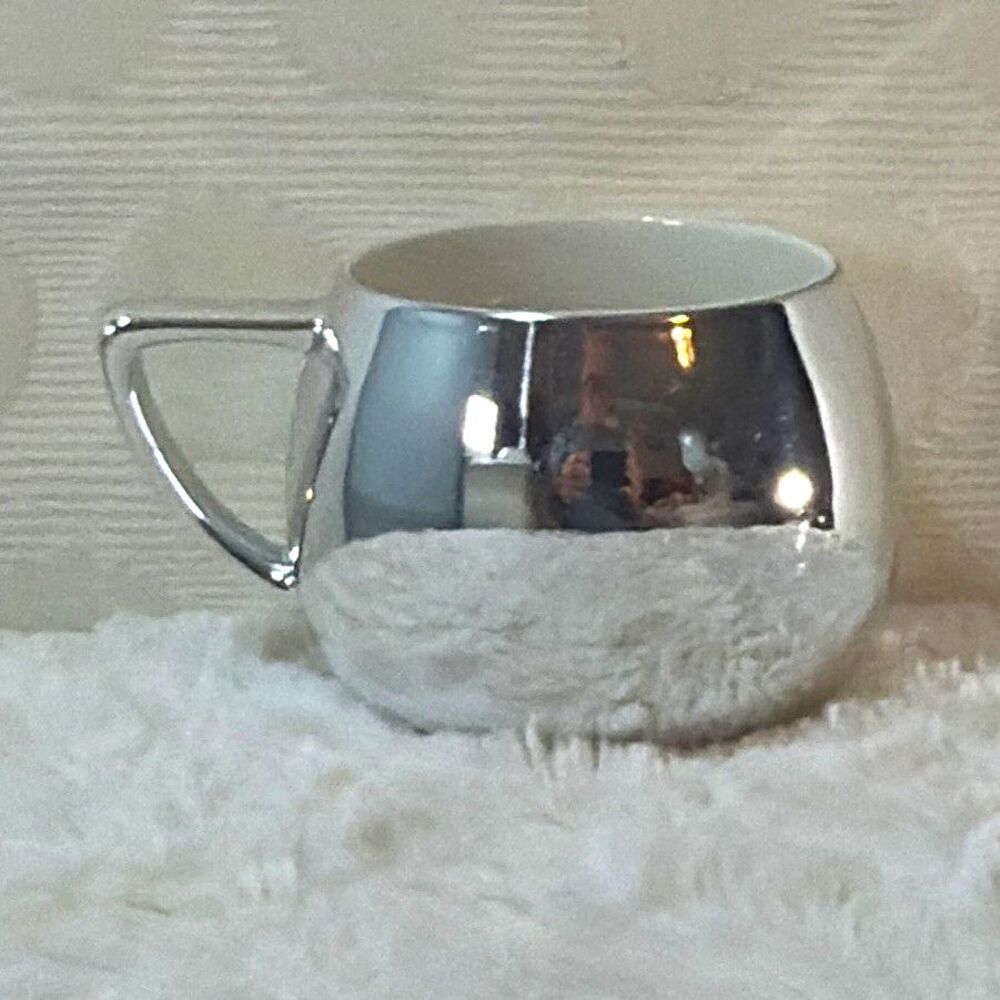 Starbucks 2013 Silver Mirror Finish Ceramic Coffee Mug 14 oz White Interior